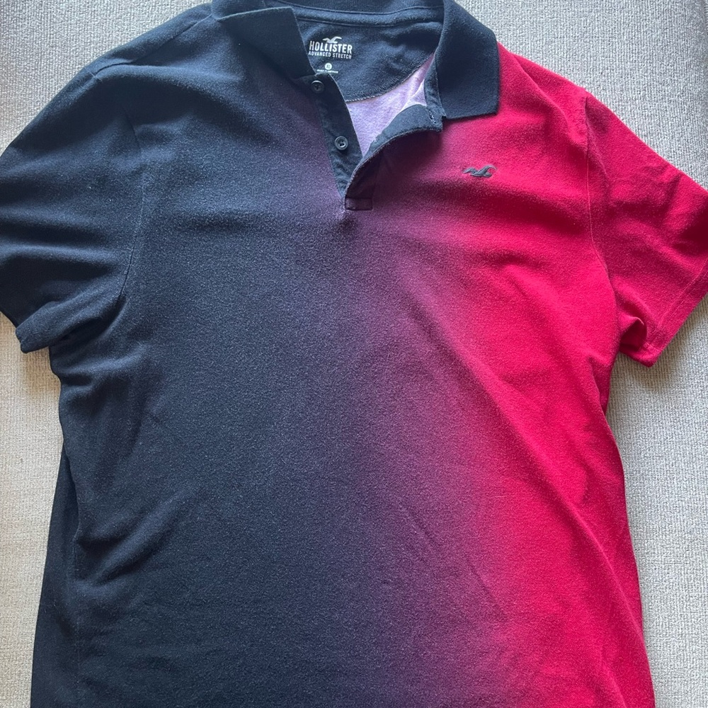 Hollister Men's Gradient Black and Red Polo